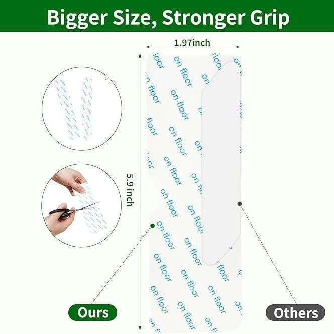 Lot de 12 bandes adhésives antidérapantes réutilisables en gel souple pour tapis et sols durs, autocollants antidérapants pour tapis en bois stratifié - 2