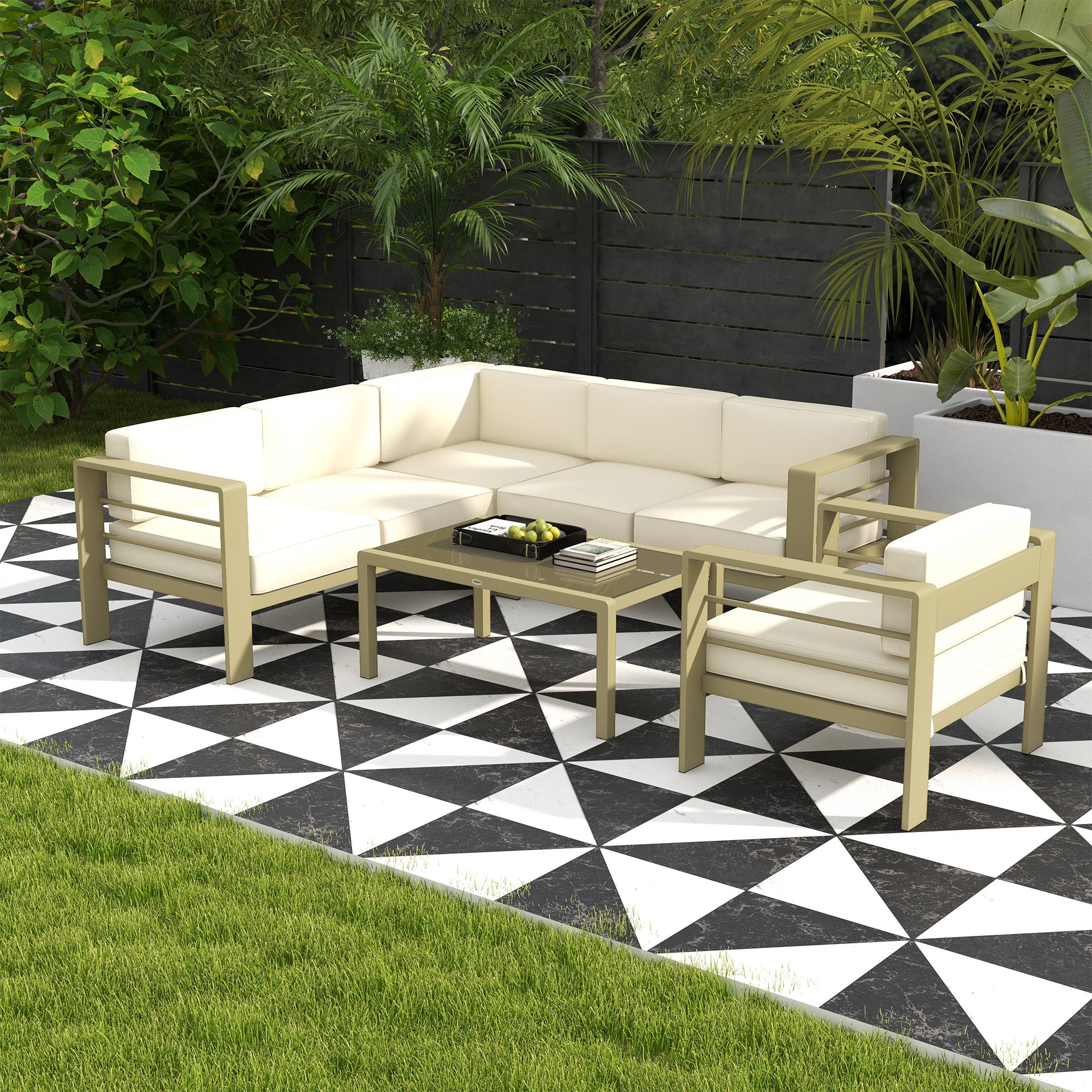 Set Giardino 5 Pezzi Outsunny - Divanetti, Poltrone E Tavolino In Alluminio, Con Cuscini, Oro Bianco - Foto 11