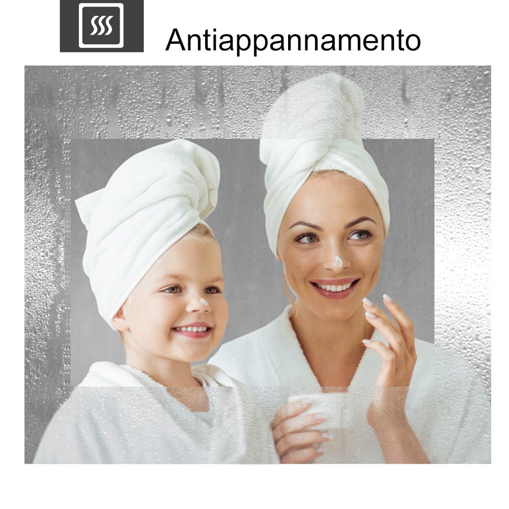 Specchio bagno rettangolare 80x60 cm con luce led, antiappannamento, touch e altoparlante bluetooth - 6