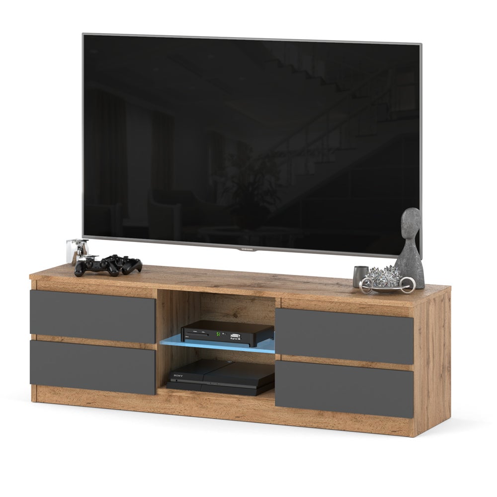 Szafka nowoczesna rtv do salonu 138cm 4 szuflady stojąca wotan szary mat