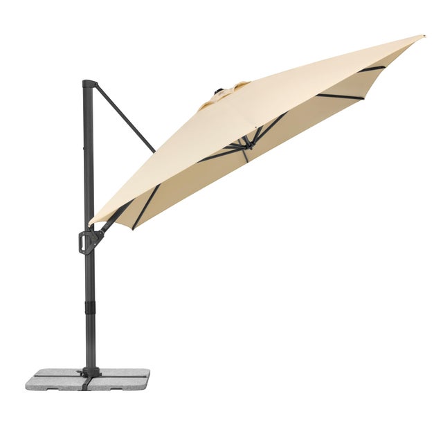 Parasol déporté Schneider Tavo naturel, 400 x 300 cm – rotatif 360°, inclinable, avec housse et support pour dalles