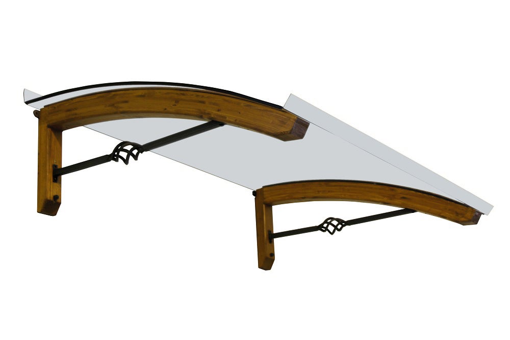 Refugio exterior de madera laminada, cubierta de policarbonato transparente, dimensiones 90x150 cm, color madera miel