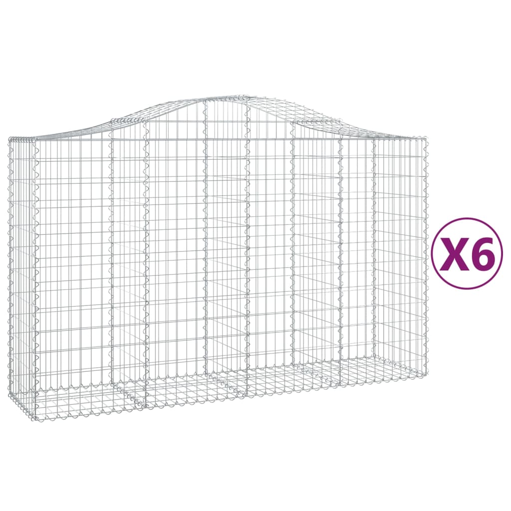 Cestas de gaviones valla de jaula muro de contención arqueado 6 piezas 200 x 50 x 120/140 cm hierro galva 02_0040998