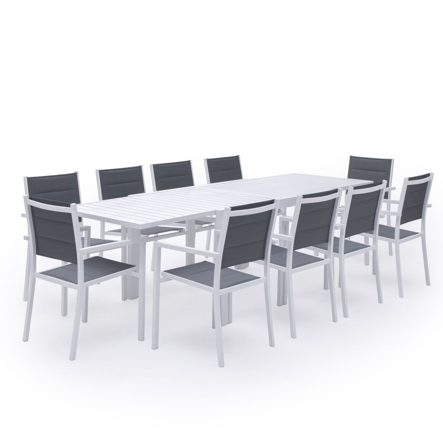 VENEZIA zestaw 10-osobowych rozkładanych mebli ogrodowych z szarego textilenu - białe aluminium