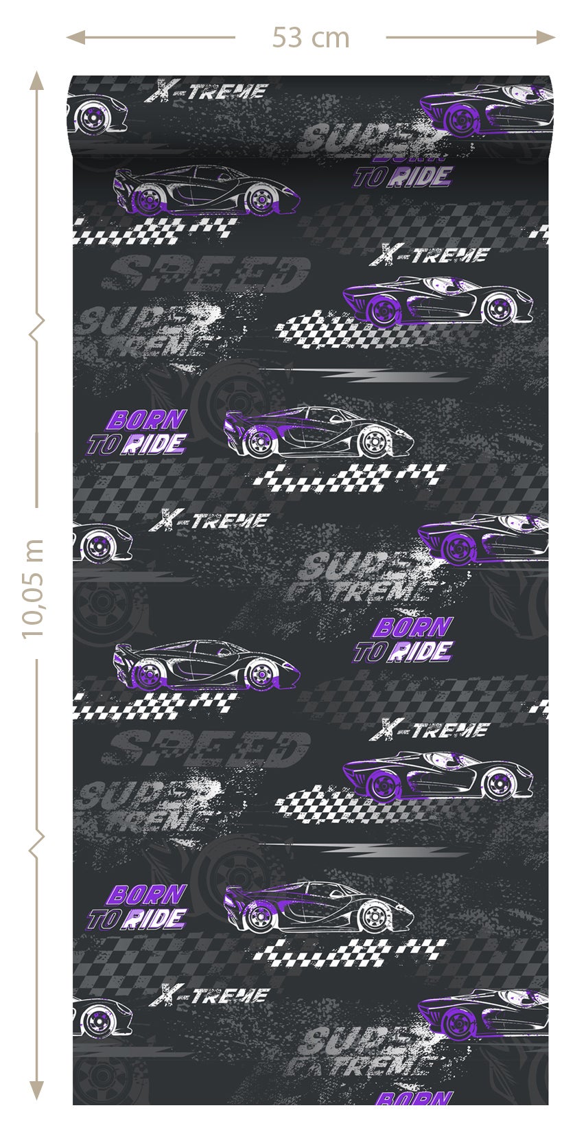 Papel de parede automóvels de corrida púrpuraepreto e branco - 50 x 900 cm - Sanders & Sanders - 4