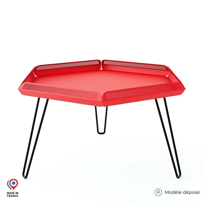Table basse de jardin hexagonal en Acier Rouge 4 places | Leroy Merlin