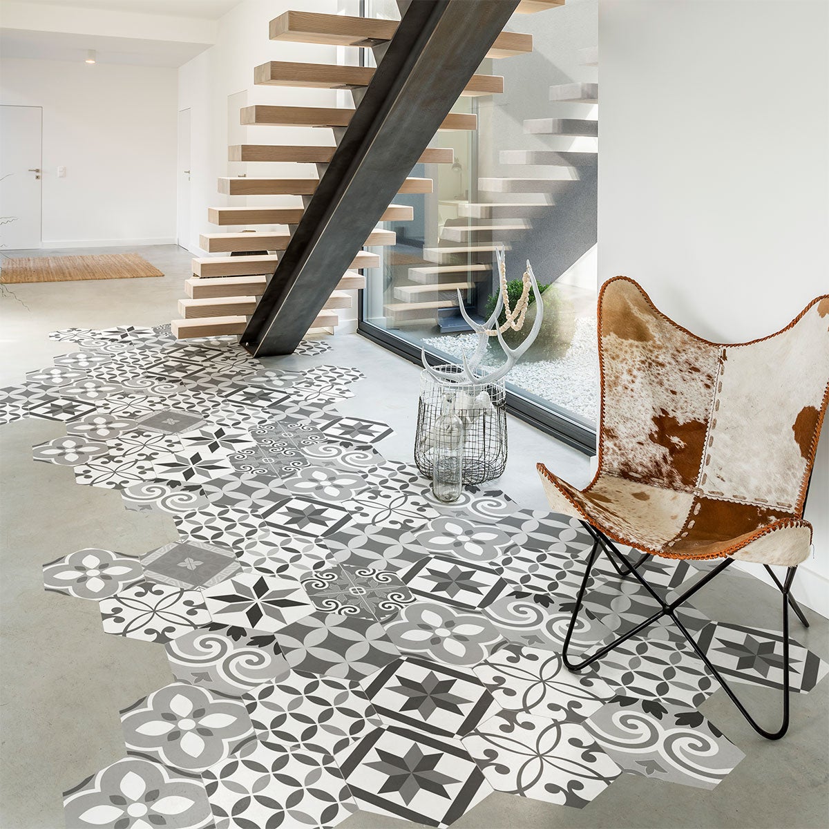 Vinilo baldosas suelo hexagons micalina antideslizante - adhesivo pared - sticker revestimiento - 1 adhesivo 60x135cm-10stickershexagones30x26cm