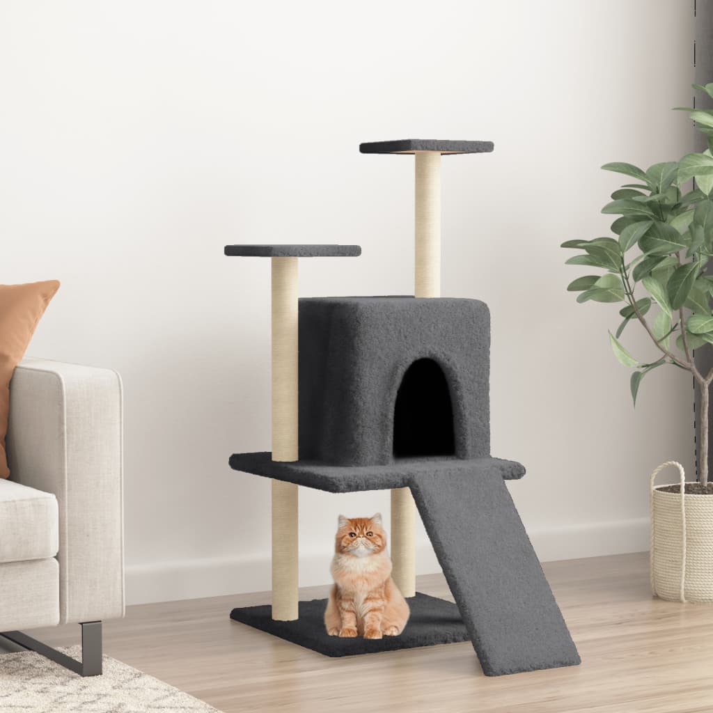 Tiragraffi Per Gatti In Lino E Iuta - Grigio 62cm Con Base 37x37cm