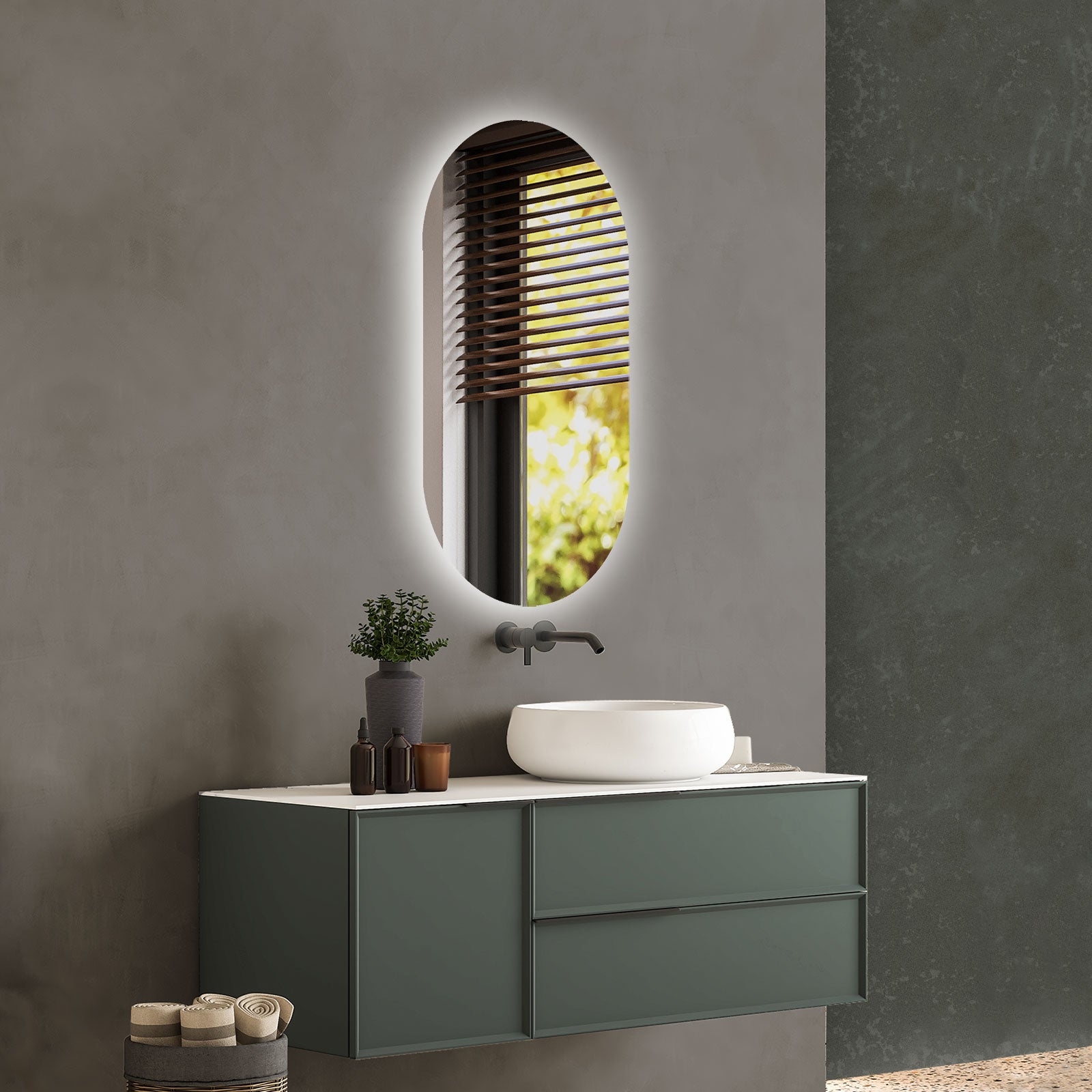 Specchio ovale 50x90 cm sagomato a filo lucido reversibile con retroilluminazione a led perimetrale - 3