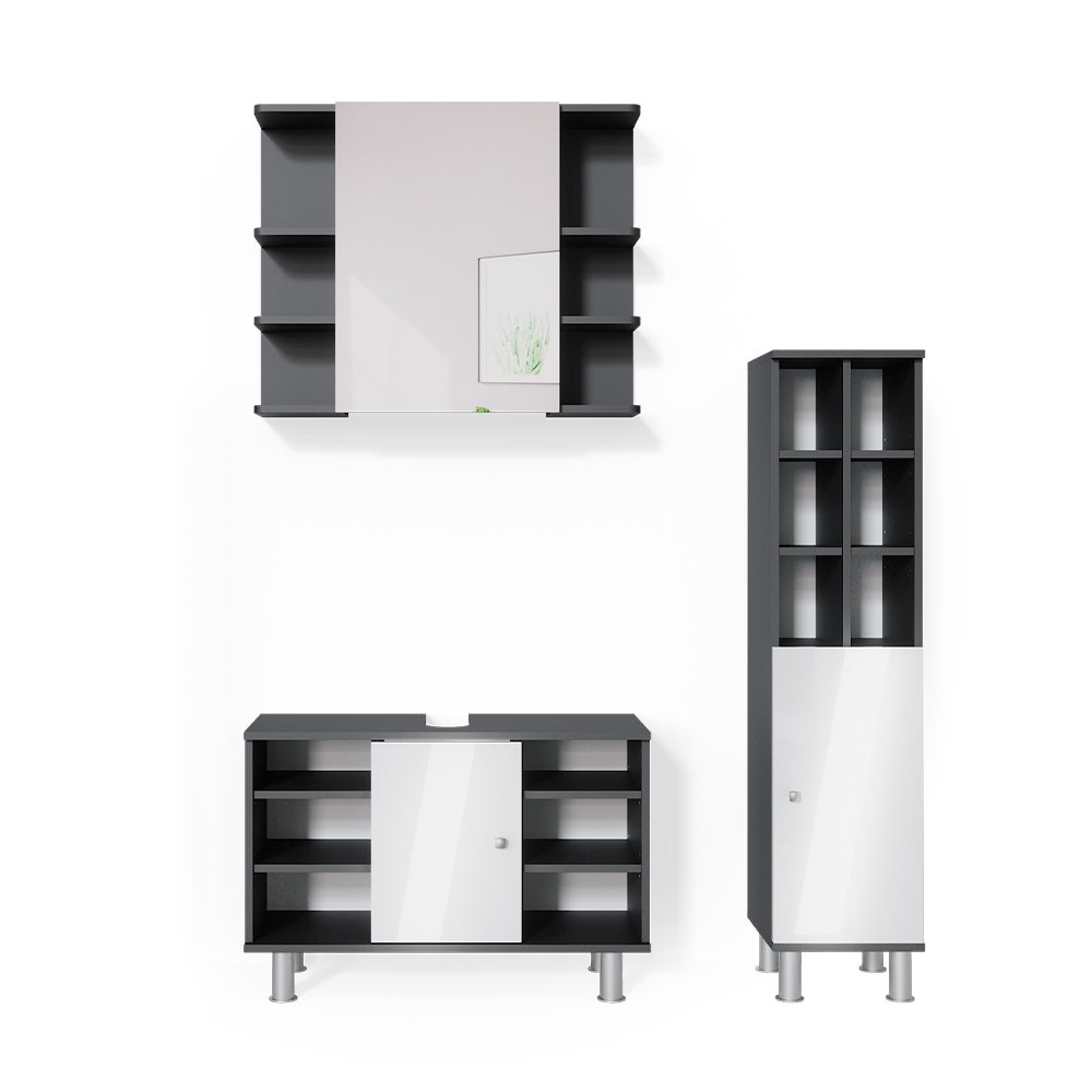 Vicco Zestaw mebli łazienkowych Fynn, Antracyt, 3 części, z modułem wysokim