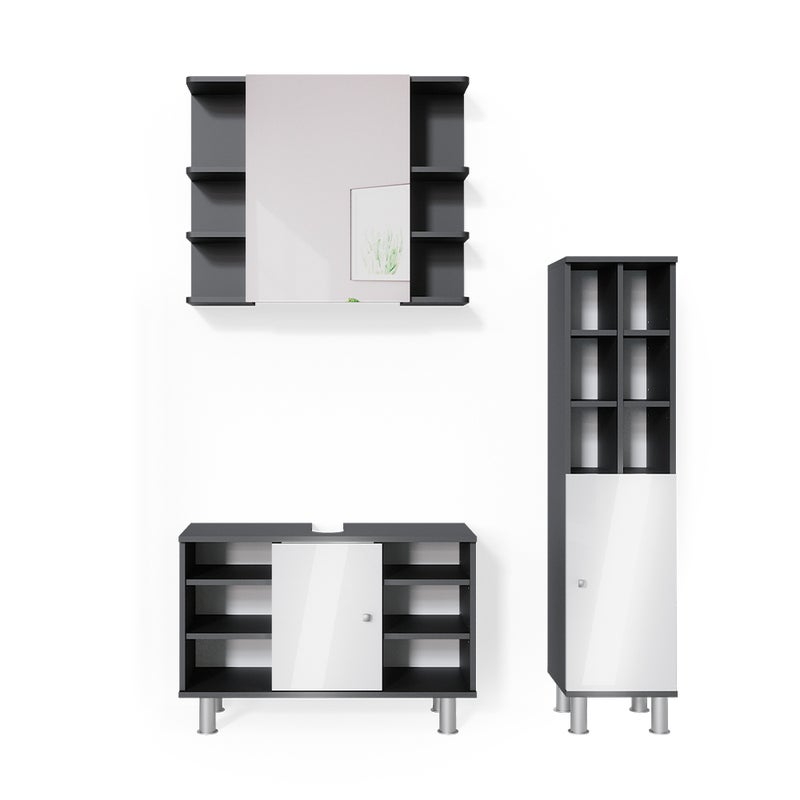 Vicco Zestaw mebli łazienkowych Fynn, Antracyt, 3 części, z modułem wysokim
