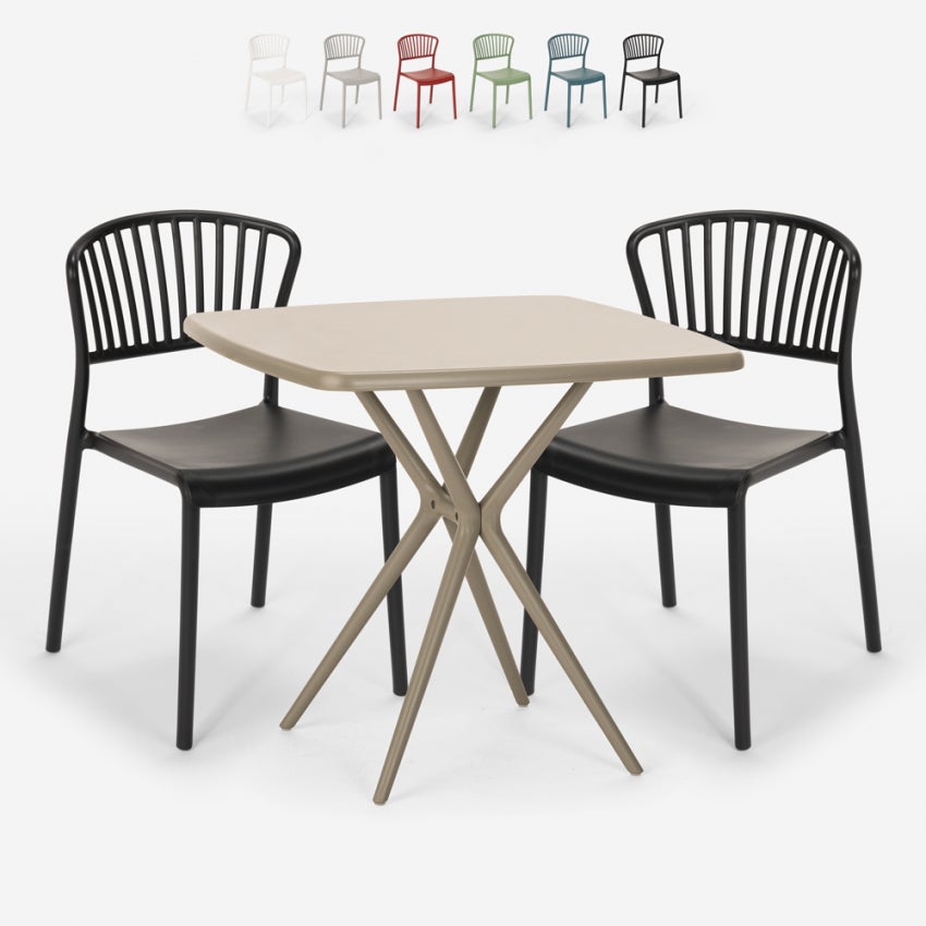 Ensemble Table Carrée 70x70cm Beige et 2 Chaises Intérieur Extérieur ...