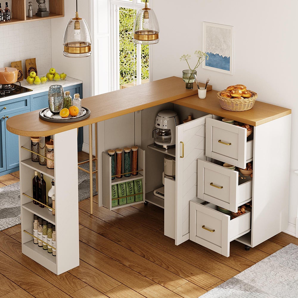 Meuble bar roulant extensible 2 portes 3 tiroirs blanc noir bois 135 ...