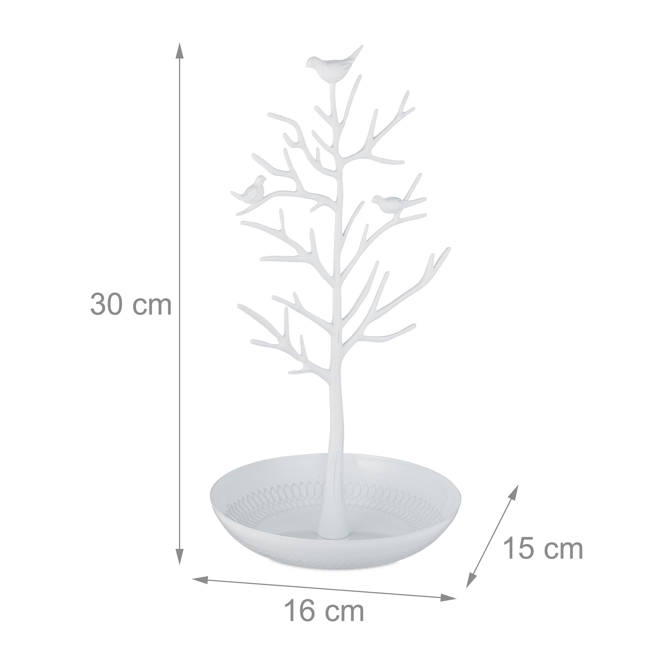 Porte-bijoux en forme d’arbre, pour colliers, boucles d’oreilles, bracelets, HxLxP 30 x 16 x 15 cm, blanc, Relaxdays - 4