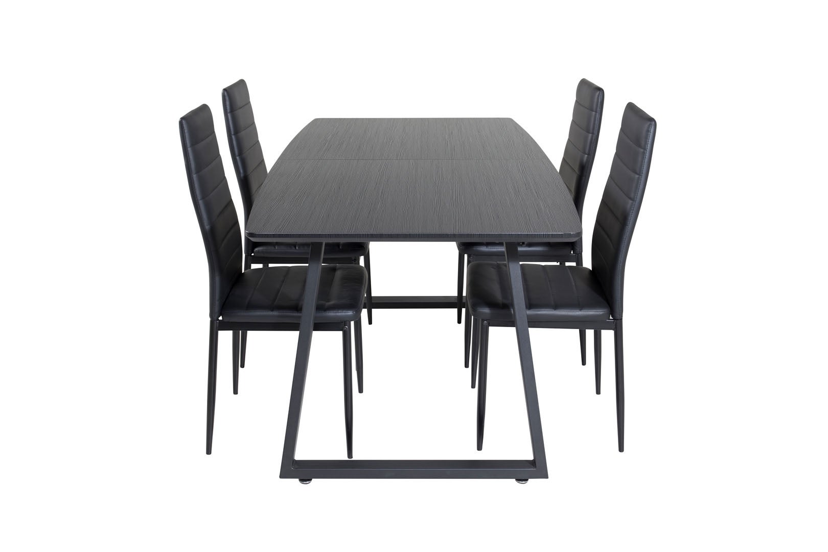 IncaBLBL zestaw do jadalni stół do jadalni wysuwany stolik długość cm 160 / 200 czarny oraz 4 Slim High Back krzesło stołowe skóra syntetyczna czarny.