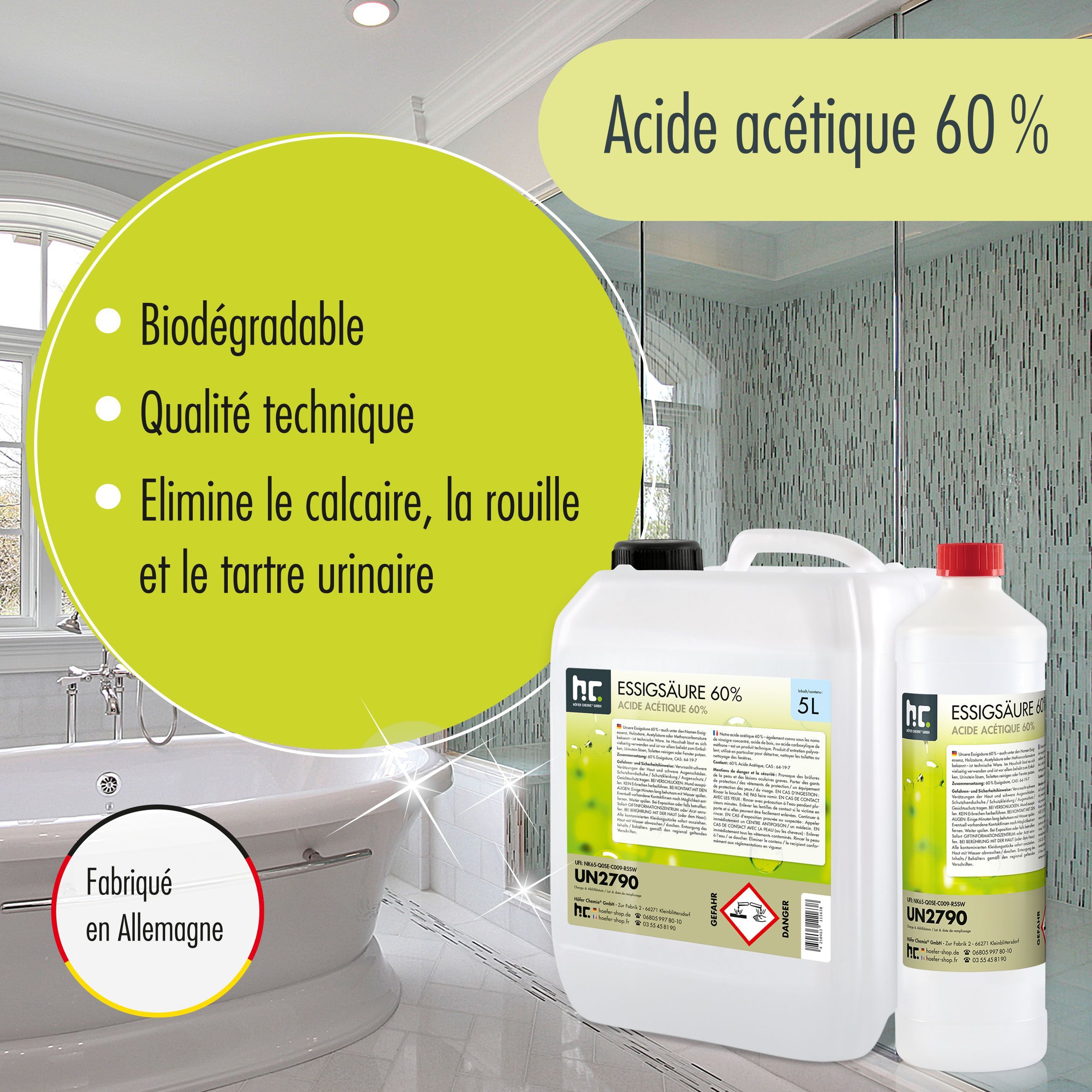 2 x Acide Acétique 60% Höfer Chemie® en bidon de 5 L - 4