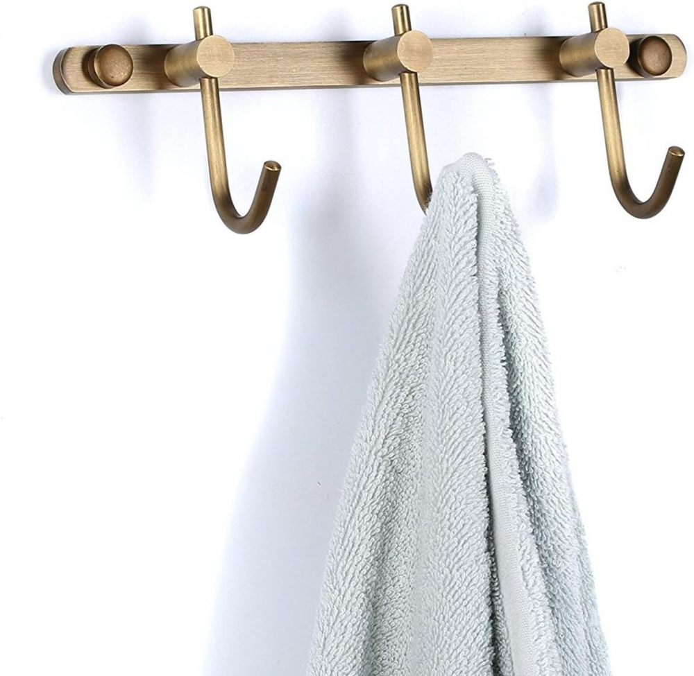Wieszak na ubrania z 3 haczykami, antyczne wykonanie z mosiądzu, mocny uchwyt na ręczniki, odpowiedni do nowoczesnej łazienki lub kuchni w przedpokoj