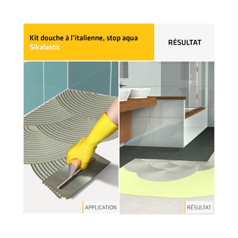 Kit douche à l'italienne SIKA - Étanchéité sous carrelage Sikalastic 260 Stop Aqua - 8m² - 5