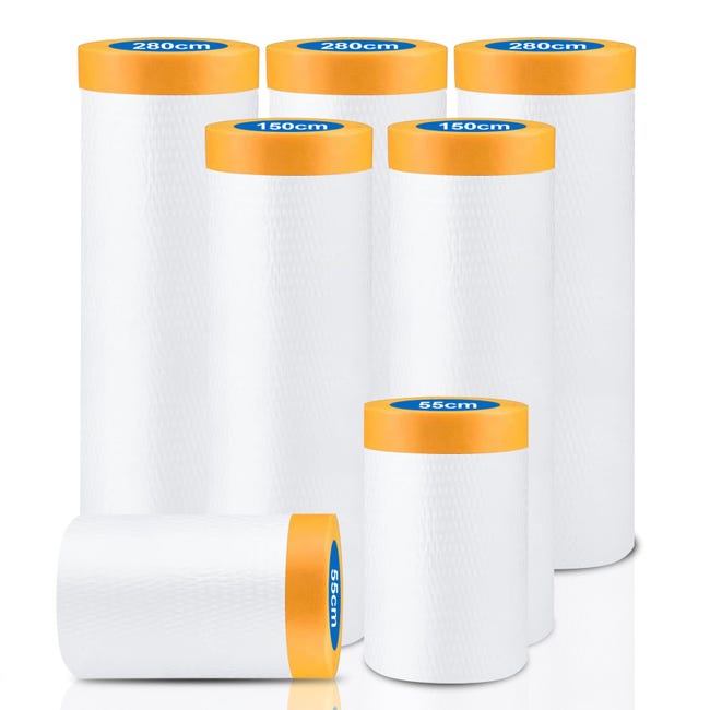 Rouleaux bâche protection plastique masking master 3 schwanzes adhésif 2.8x20m+1.5x20m+0.55x20m 140m total