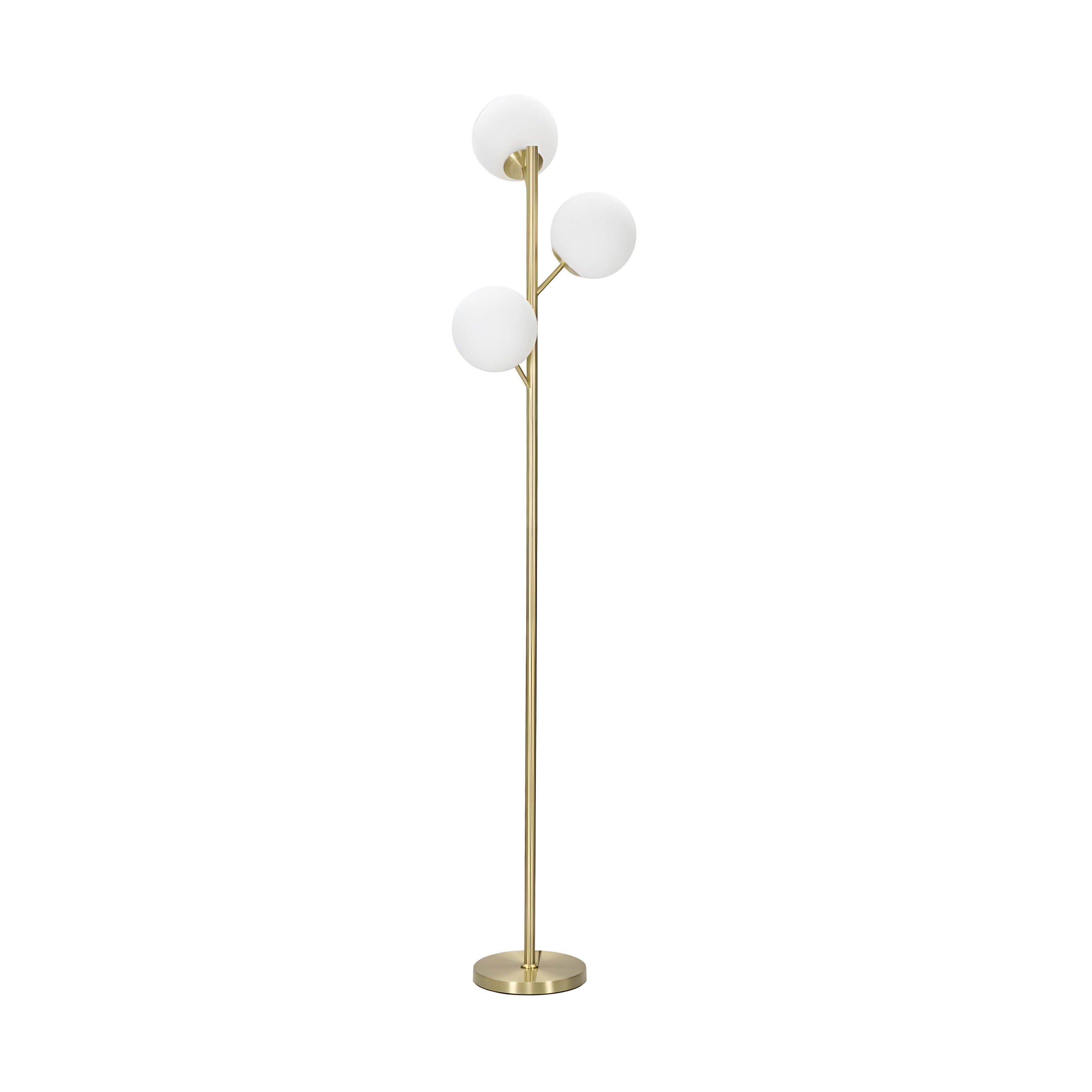 Lampă de podea Glamorous cu 3 becuri - Lampă de podea E14 din metal de culoare aurie cu 3 bile de sticlă albă (Ø 36 x 190 cm) - design glam