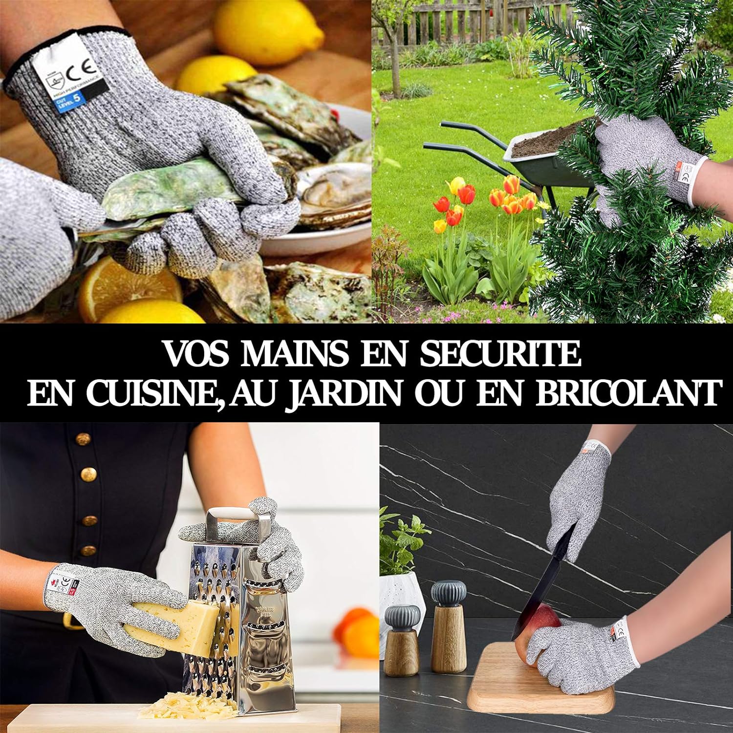 Gants Anti Coupure - 2 Paires de Gants de Cuisine Gants de Travail Sécurité Niveau 5 Protection Normes EN388 Résistant (Bordure noire) - 4