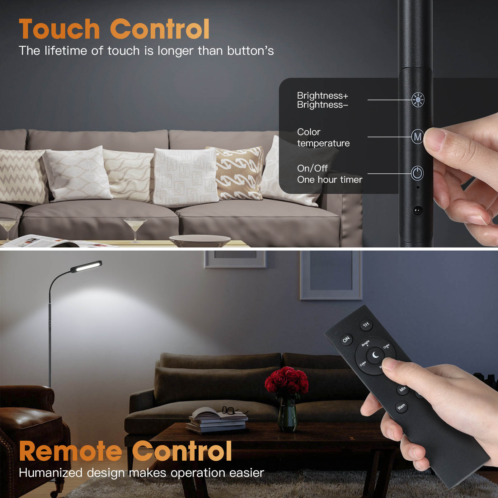 Lampe sur Pied LED 14W avec Télécommande - Col de Cygne Flexible, 3 Températures, Dimmable, pour Salon/Chambre/Bureau - 7