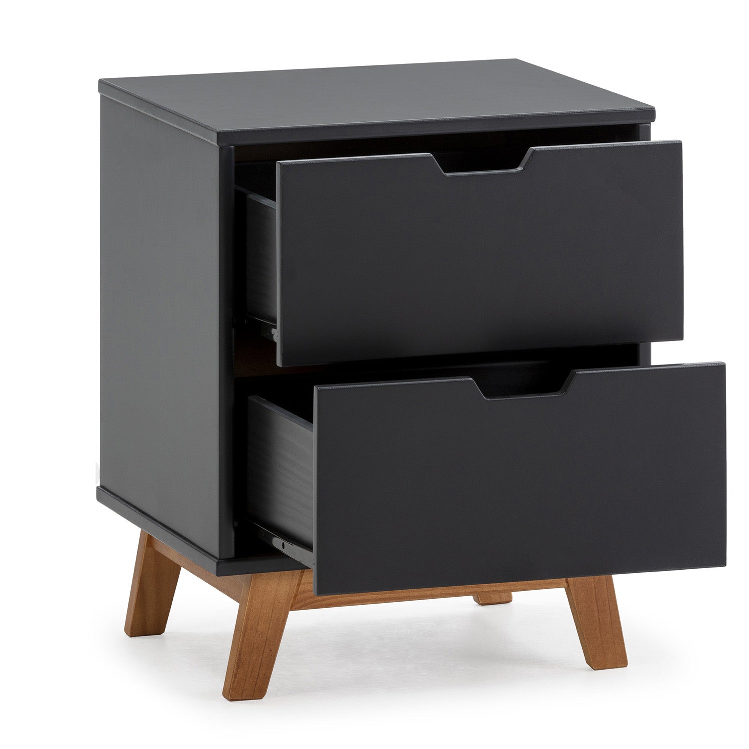 Mesita de Noche Miranda de 2 cajones Antracita, DM Lacado, Patas de Madera - 2