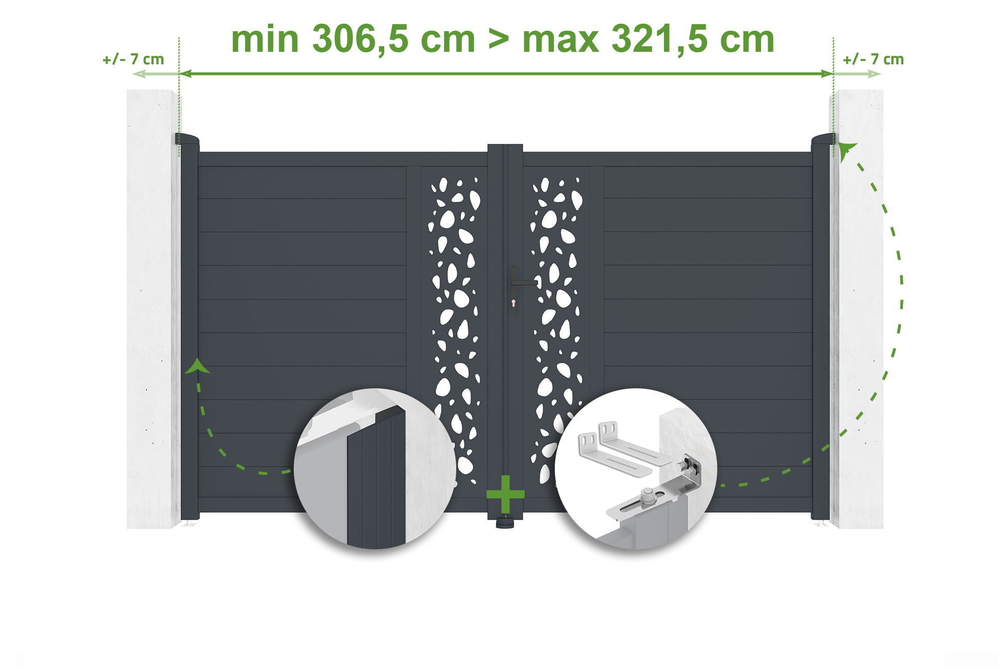 Brama skrzydłowa regulowana szerokość 3m SUNNY H.180cm szare aluminium