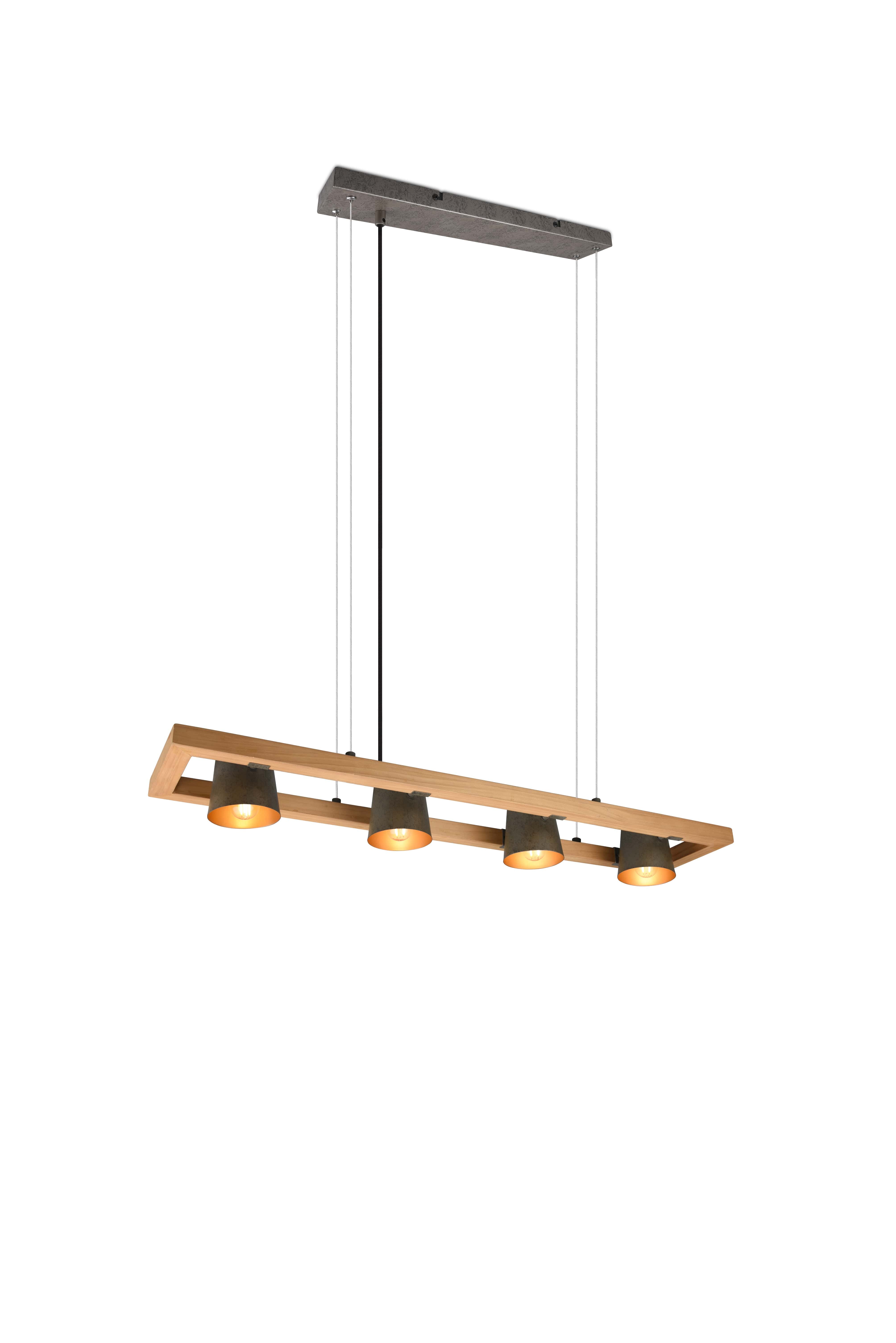 Lampa sufitowa LED BELL, regulowana wysokość, 4 światła, metal i drewno, IP20