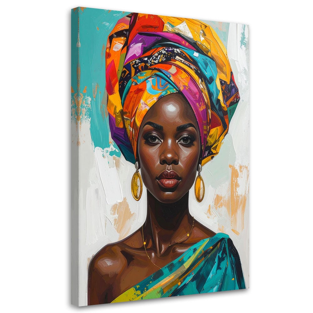 Obraz do salonu sypialni biura, Kolorowy Portret kobiety w turbanie glamour 80x120
