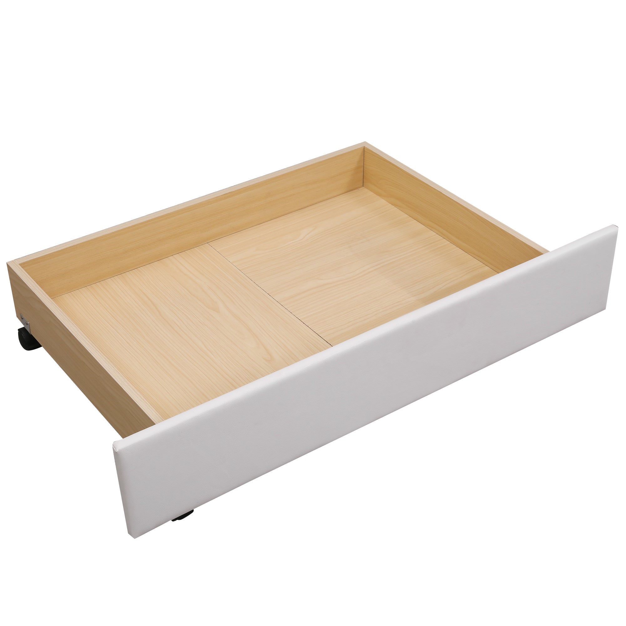 Łóżko dwuosobowe tapicerowane w skórze ekologicznej - 140x200cm - z 2 szufladami - Białe - 9