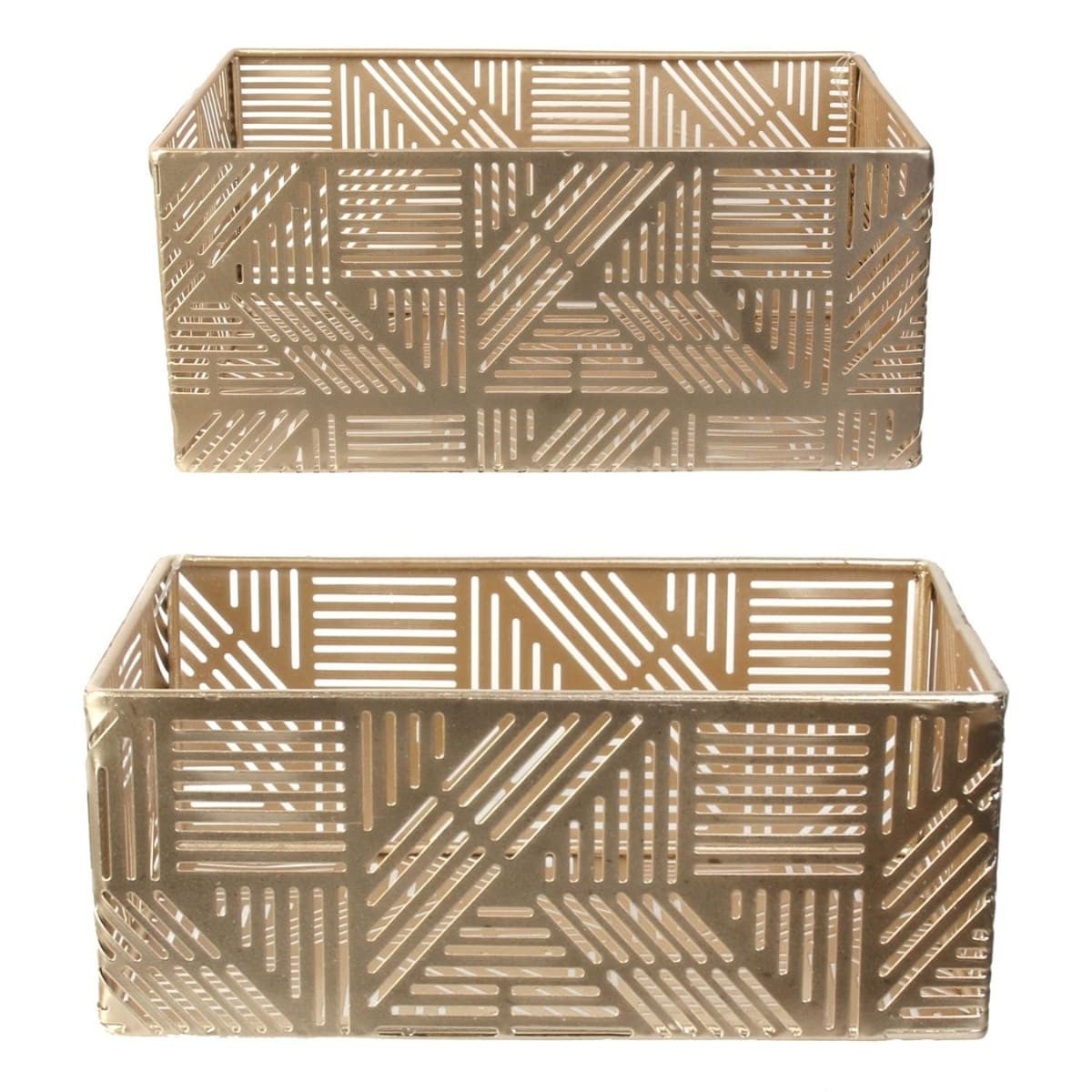 Lot de 2 Paniers de Rangements en Métal Doré Ajouré Motif Géométrique - GLOWUP - 3