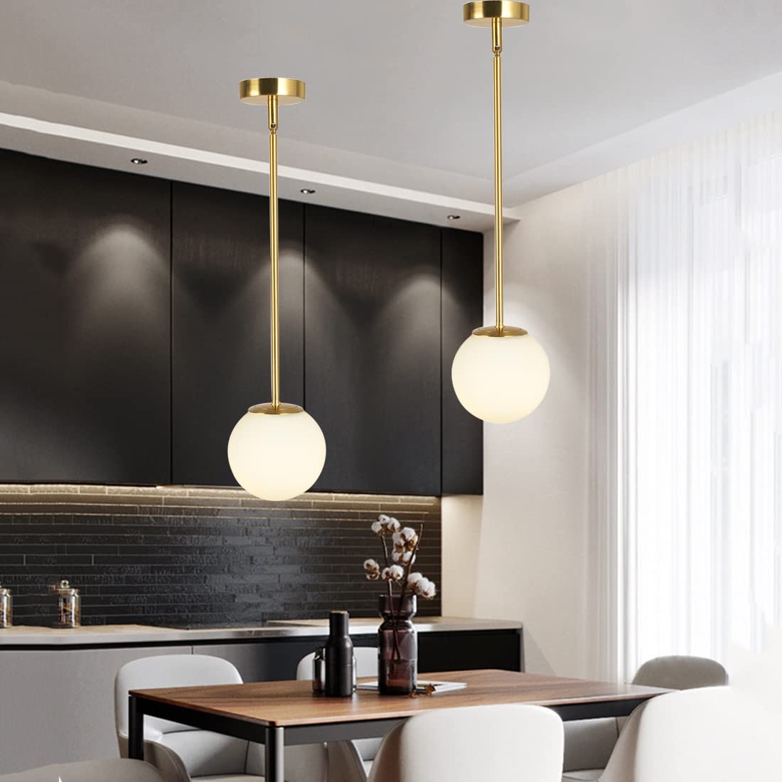 Zestaw 3 wysokiej klasy żyrandoli LED, lampa wisząca z połowy XX wieku z żarówką i szklanym kloszem, regulowana lampa sufitowa, ciepłe światło (φ25cm) - 7