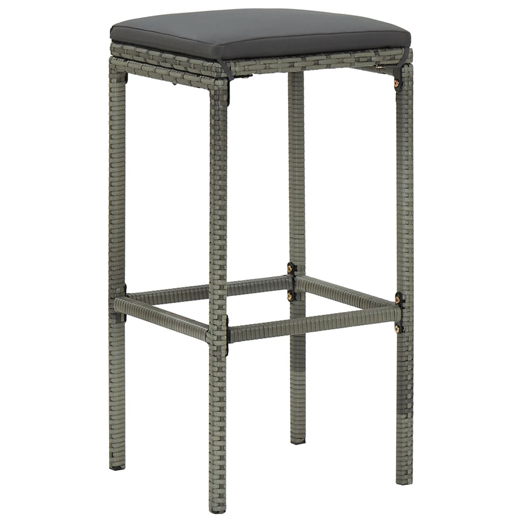 Tabourets de bar avec coussins 3 pcs Gris Résine tressée - 2