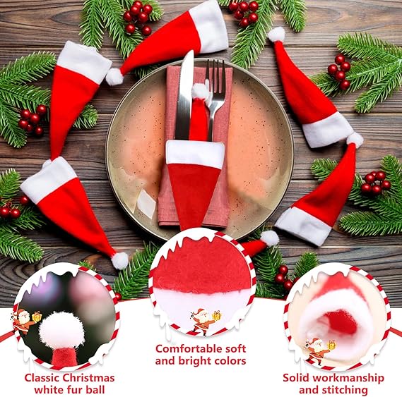 30 sztuk miniaturowych czapeczek Mikołaja - czapeczki z lizakami DIY - czapeczki świąteczne - pojemniki na sztućce - do dekoracji stołu bożonarodzenio - 3