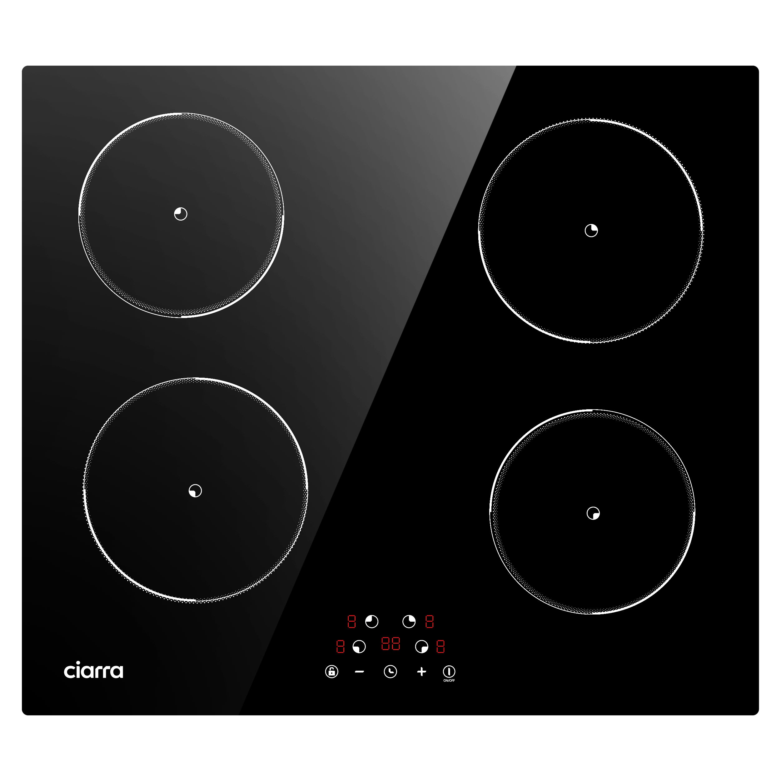 Piano Cottura Vetroceramico TECASA 60cm 4 Fuochi 6000W – Touch Control, 9 Livelli, Timer E Blocco Bambini – Certificato CE