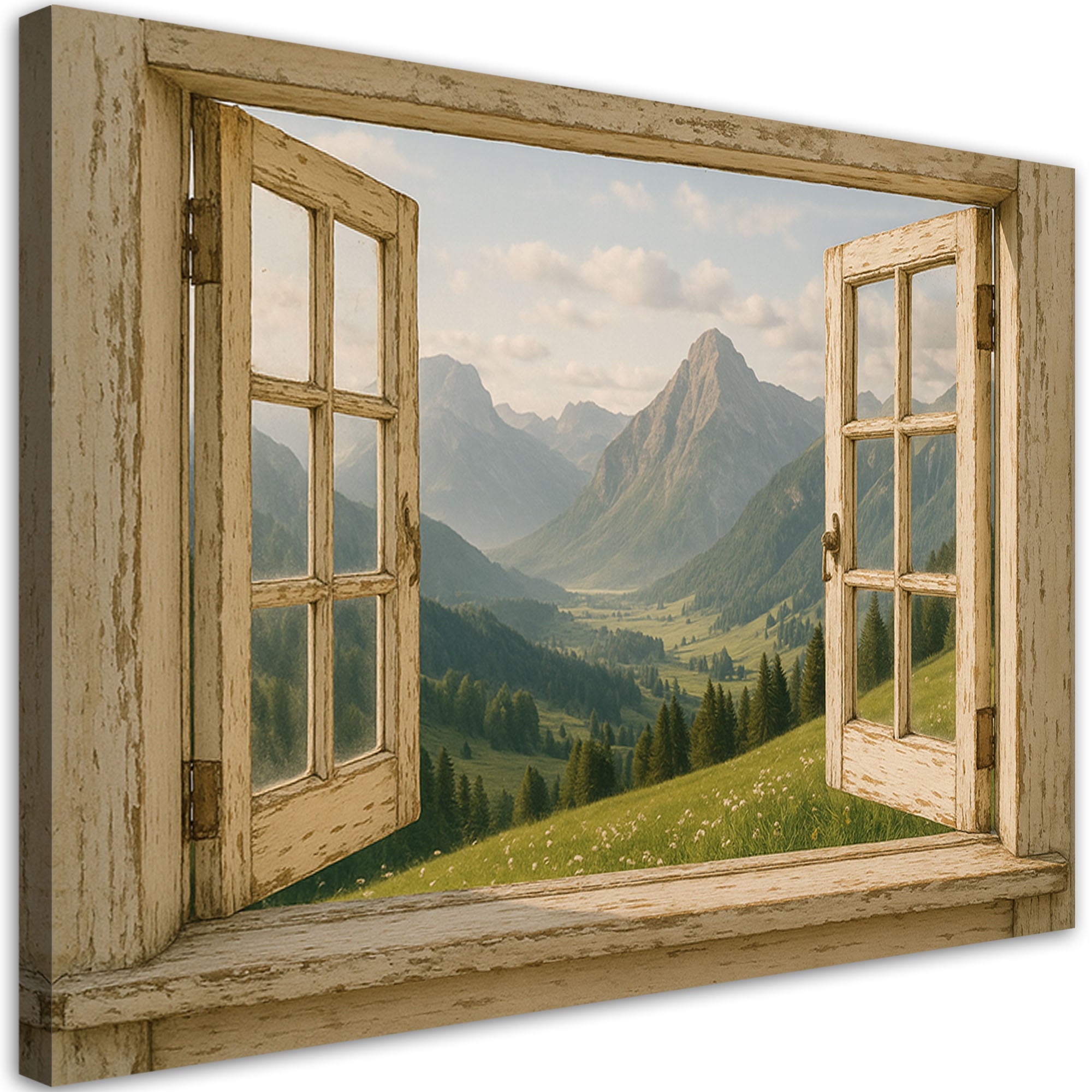 Obraz do salonu sypialni jadalni, Widok z okna na góry Shabby Chic 90x60