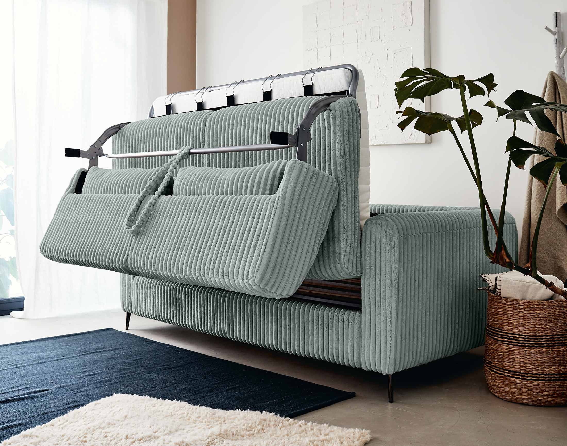 Canapé droit convertible 3 places en velours grosses côtes bleu - OWEN - Best Mobilier - 2