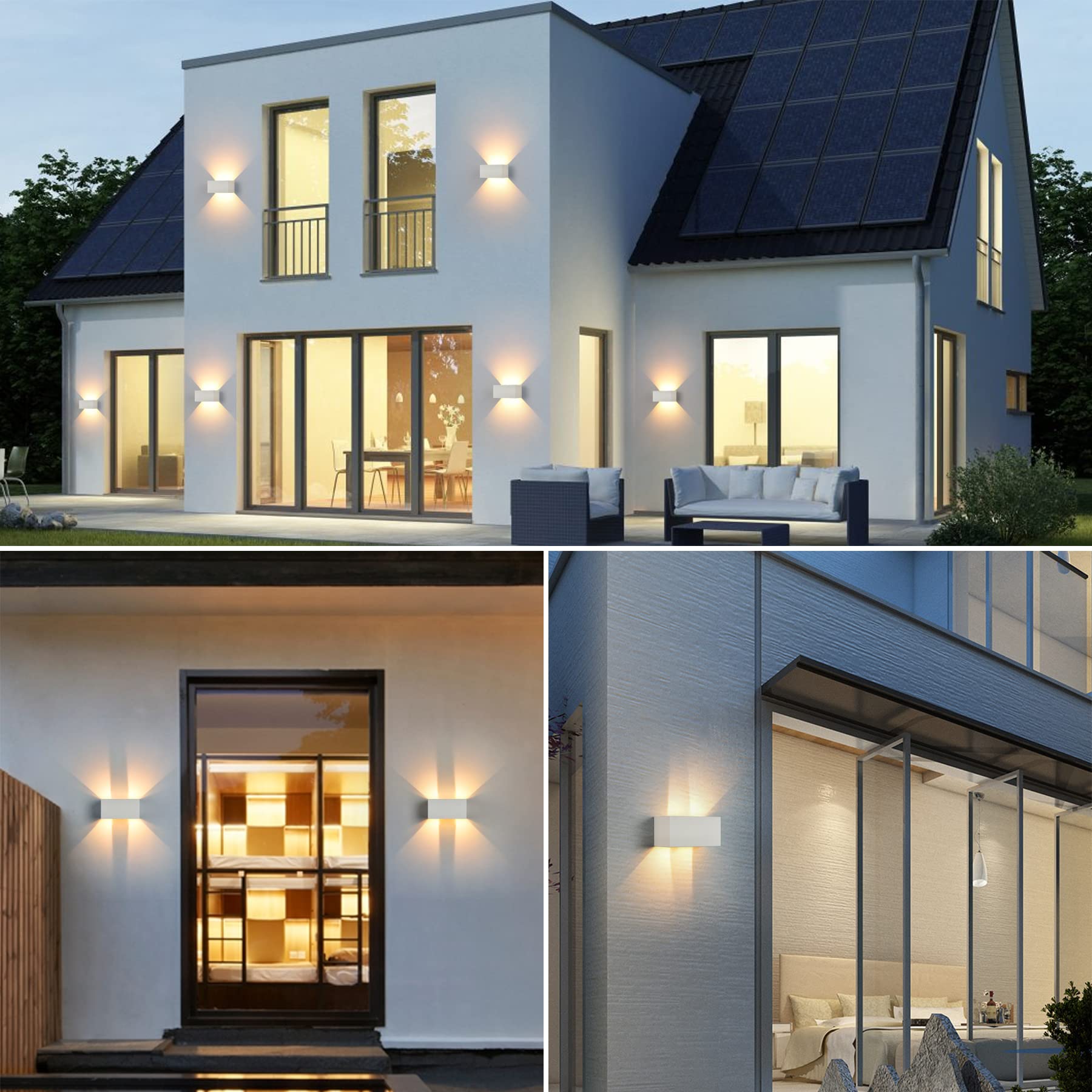 Applique murale LED d'intérieur/extérieur avec détecteur de mouvement, 24 W, applique murale étanche IP65, éclairage mural blanc chaud 3000 K - 3