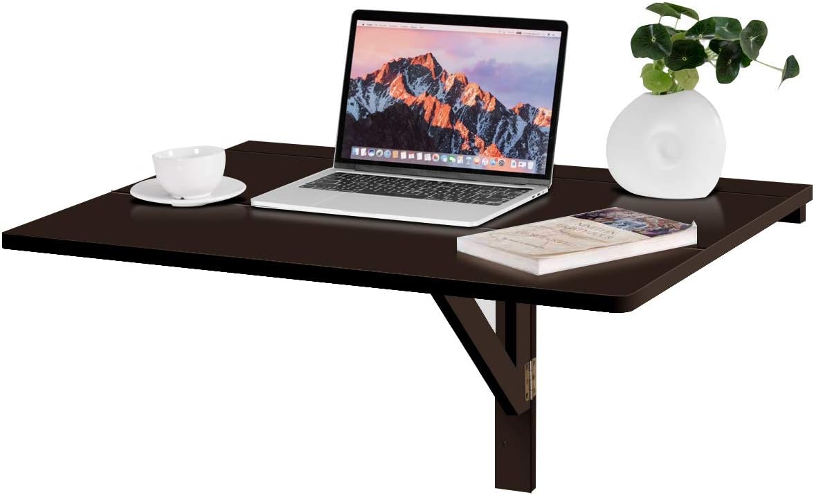 Składany stół montowany na ścianie, 80 cm x 60 cm, składany stół ścienny z nóg z drewna sosnowego, zajmuje mało miejsca,obciążenie do 40 kg (brązowy)