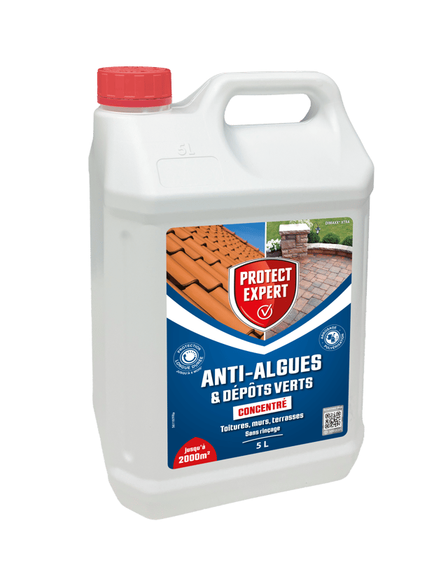 Anti Algues & Lichens - Anti-Dépôt Vert - Concentré 5L - 2000m² - Toiture - Terrasse - Dalles - Piscine