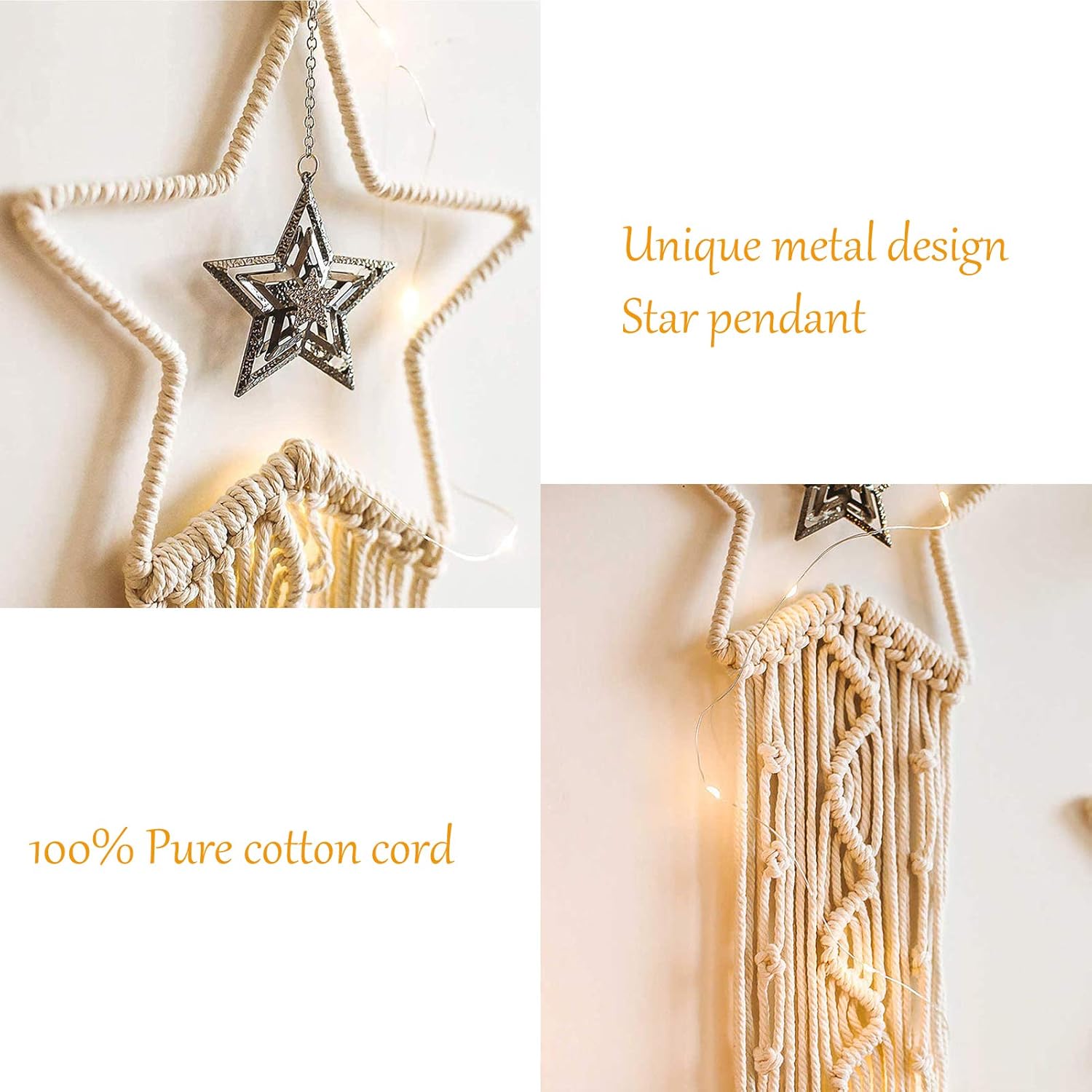 Attrape-rêves Lune Étoile, Lot de 2, Décoration murale bohème en macramé, idéal pour la chambre d'enfant ou de bébé, à offrir aux - 4