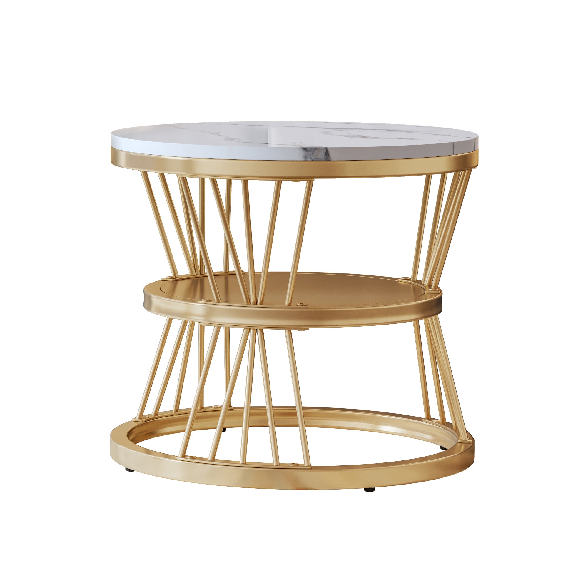 Ensemble de 2 Tables Basses Rondes, Tables Gigognes de Salon Modernes avec Pieds en Métal Doré, Blanc et Or(70 x 45cm) - 8