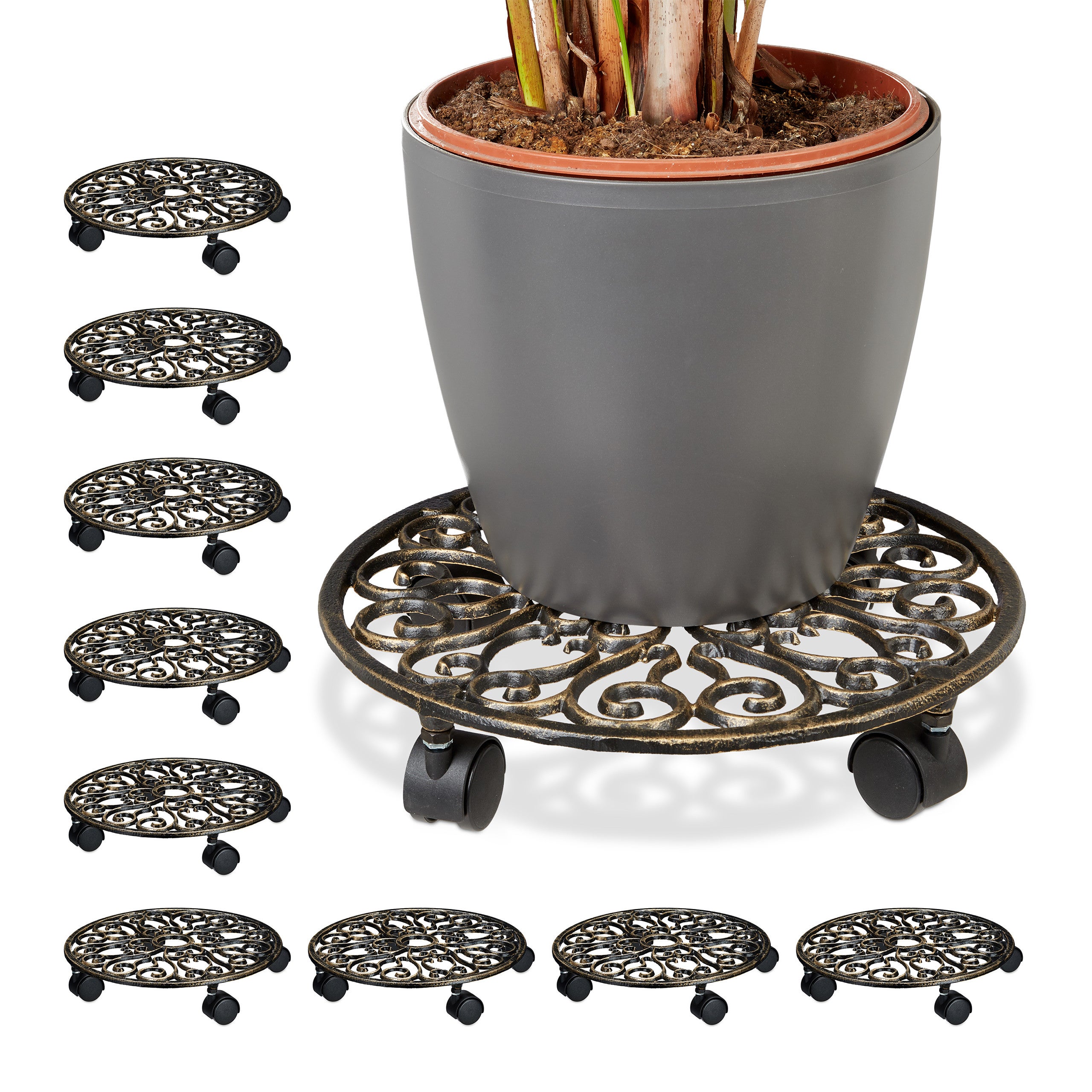 SUPPORT ROULETTES POTS DE FLEURS - Mobile Et Robustes - Pour Intérieur/Extérieur - 5 Tailles