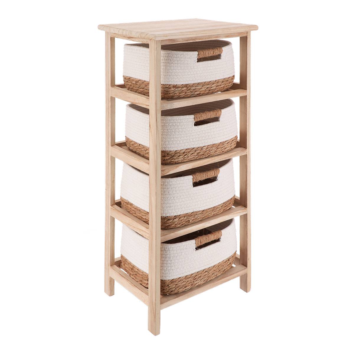 Meuble De Rangement TENDANCE 4 Paniers Tressés Blanc – Style Naturel & Pratique