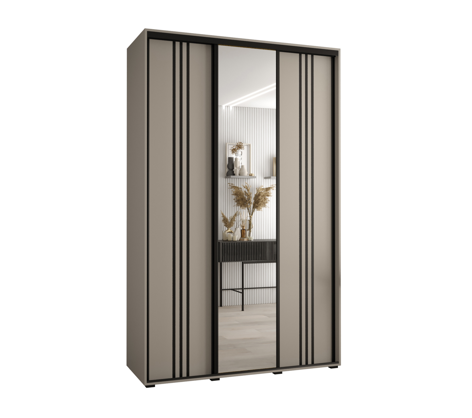 Szafa przesuwna z lustrem wysoka Dakota 7 150 x 45 x 235,2 cm kaszmir + u. czarny - Abiks Meble