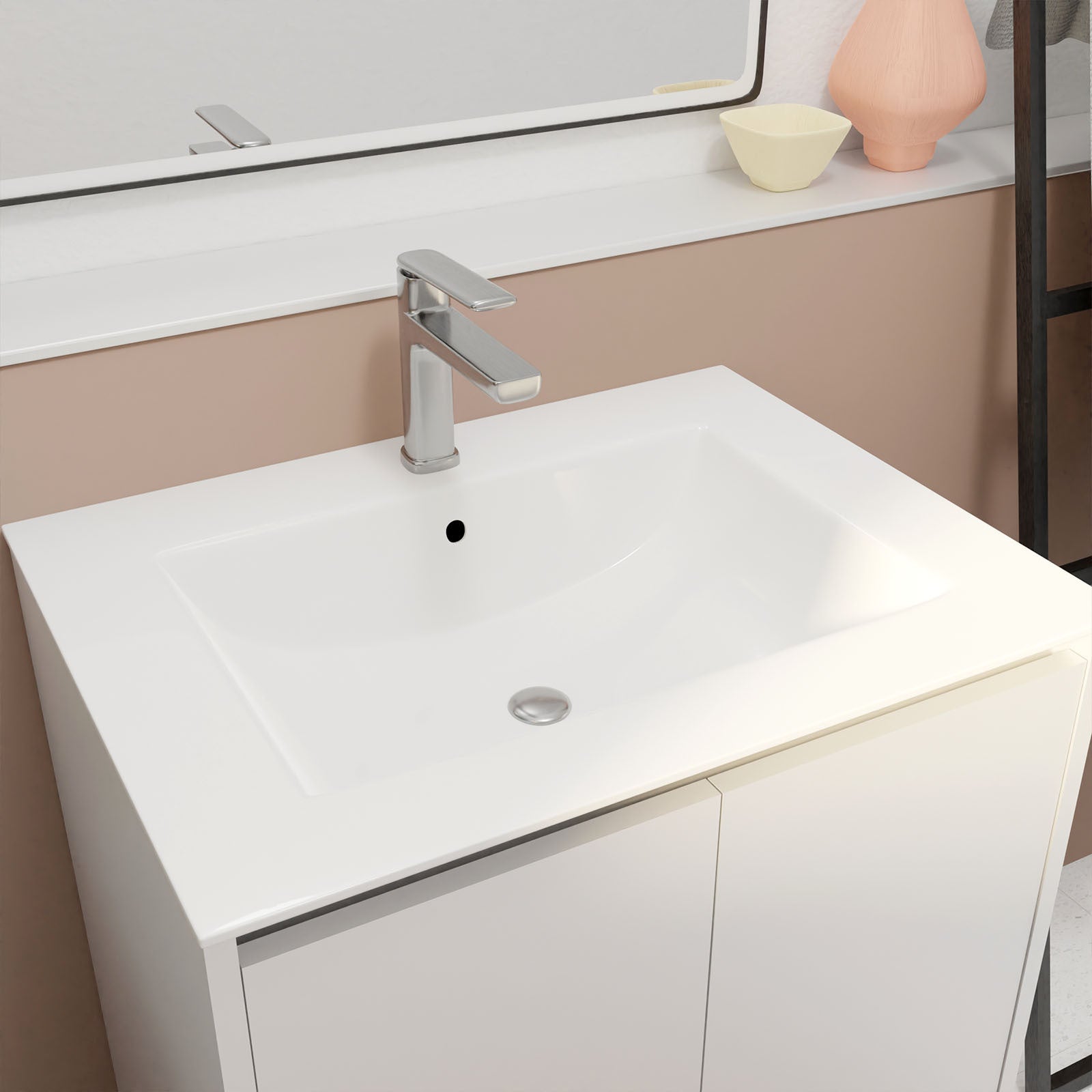 Pack Meuble Salle de Bains 60cm Laqué Blanc 2 portes avec Vasque Céramique Blanche - XENOS - 6