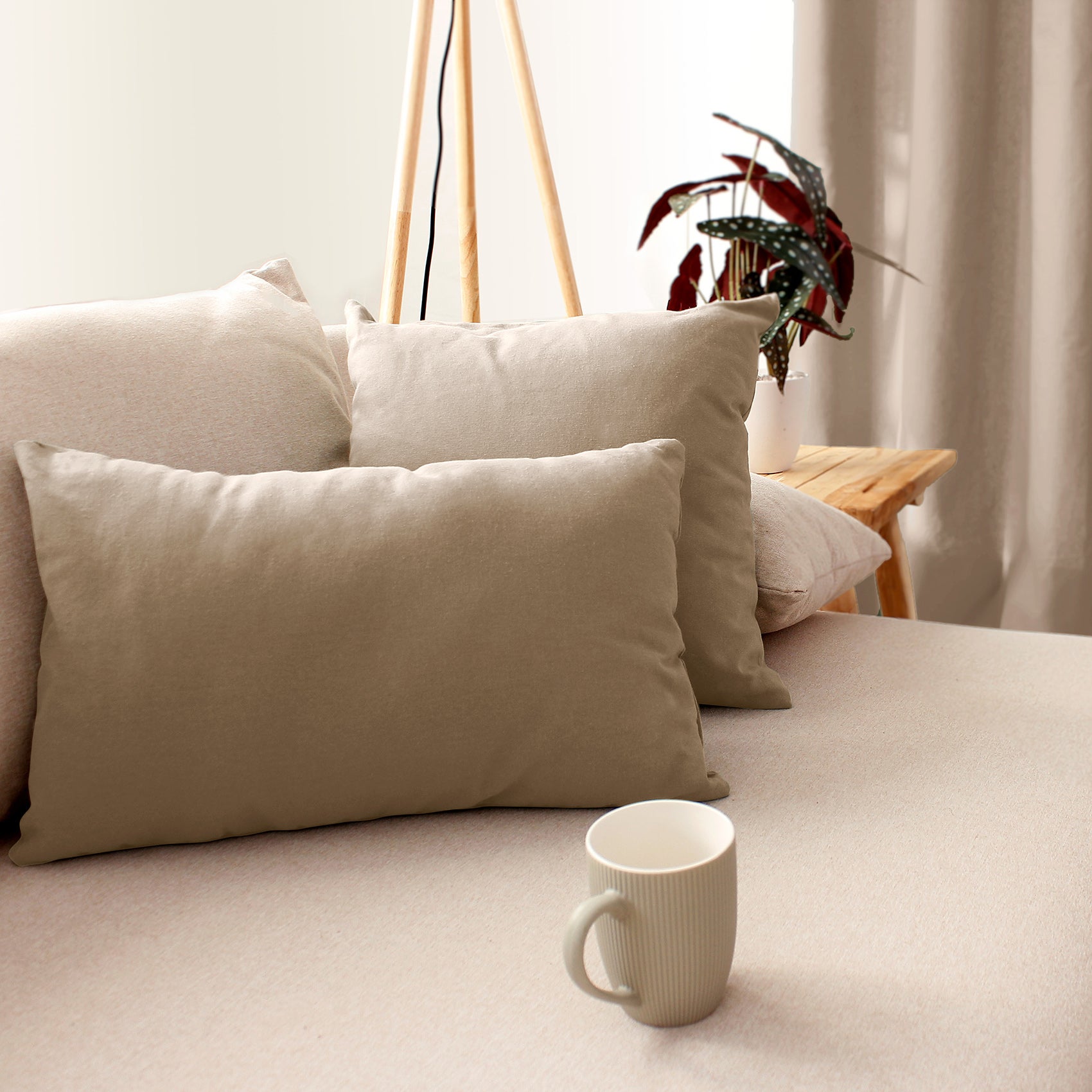 Coussin uni effet Bachette déhoussable - 40 x 40 cm - Taupe - 2