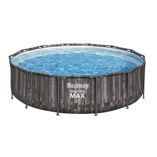 Piscina fuori terra Ø 427 x 107cm BESTWAY rotonda Acciaio Pro Max™ Piscina tubolare in legno decorato