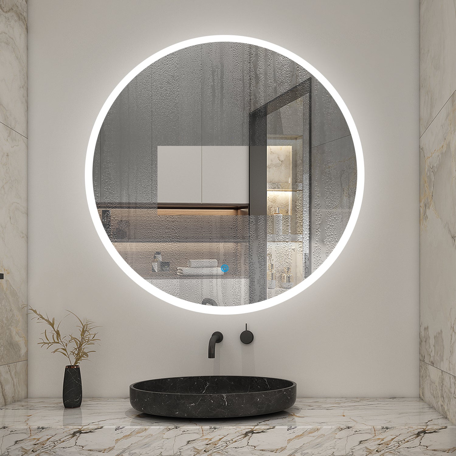 AICA Miroir lumineux rond 70cm,3 couleurs + dimmable + anti-buée + mémoire, miroir salle de bain - 5